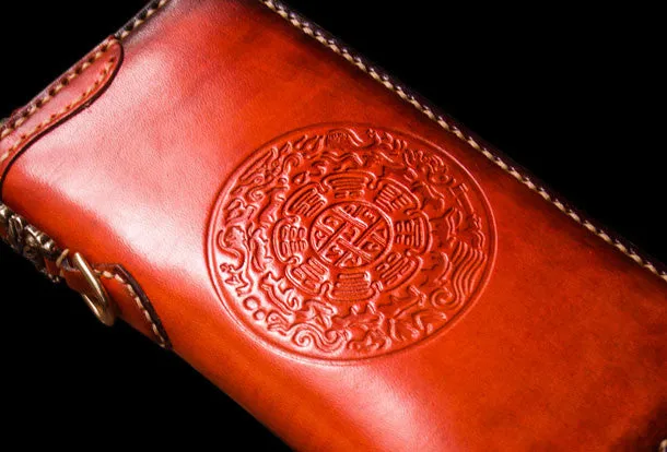 Handmade leather Tibet biker wallet long wallet black leather men phone