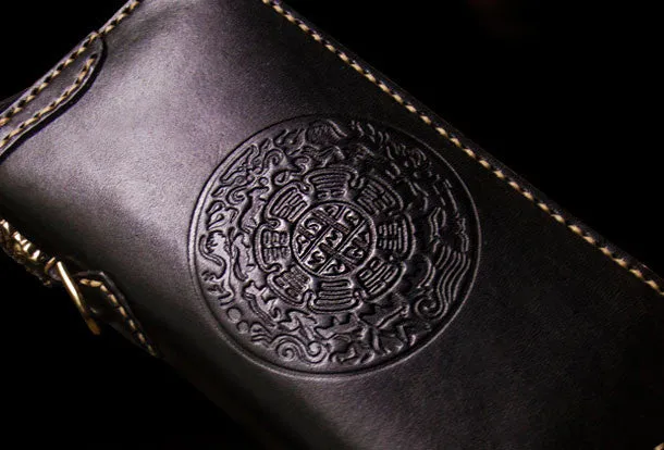 Handmade leather Tibet biker wallet long wallet black leather men phone
