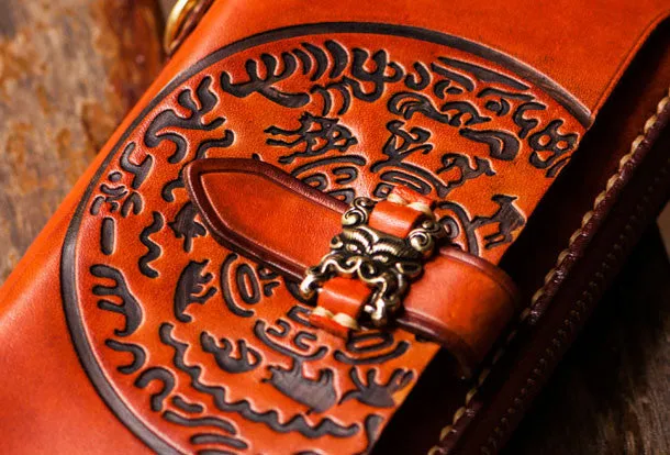 Handmade leather Tibet zipper biker wallet long wallet black leather men phone
