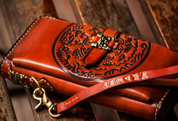 Handmade leather Tibet zipper biker wallet long wallet black leather men phone