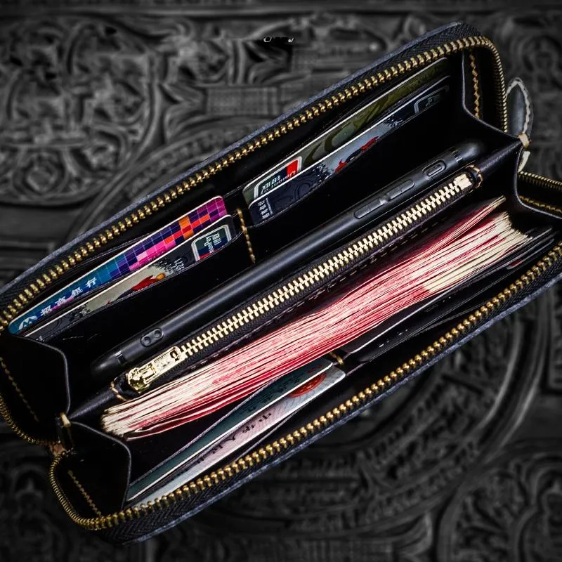 Handmade Leather Tibetan Mens Biker Chain Wallet Cool Leather Wallet Long Clutch Wallets for Men
