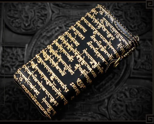 Handmade Leather Tibetan Mens Biker Chain Wallet Cool Leather Wallet Long Clutch Wallets for Men
