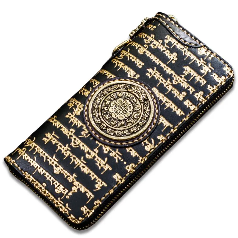 Handmade Leather Tibetan Mens Biker Chain Wallet Cool Leather Wallet Long Clutch Wallets for Men
