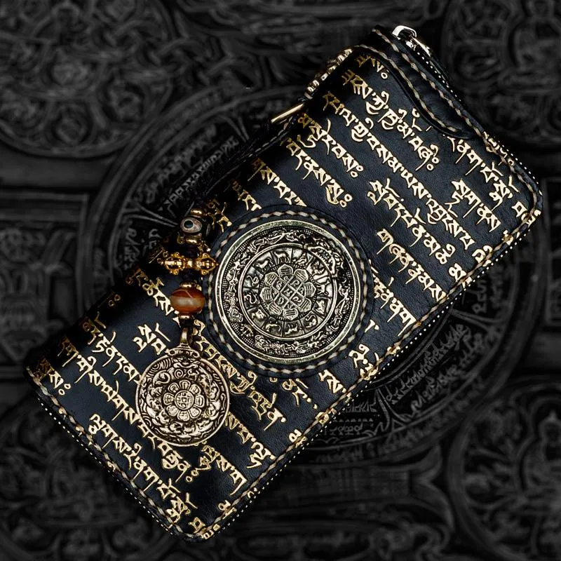 Handmade Leather Tibetan Mens Biker Chain Wallet Cool Leather Wallet Long Clutch Wallets for Men