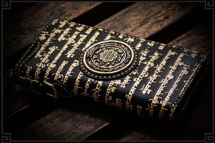 Handmade Leather Tibetan Mens Biker Chain Wallet Cool Leather Wallet Long Clutch Wallets for Men
