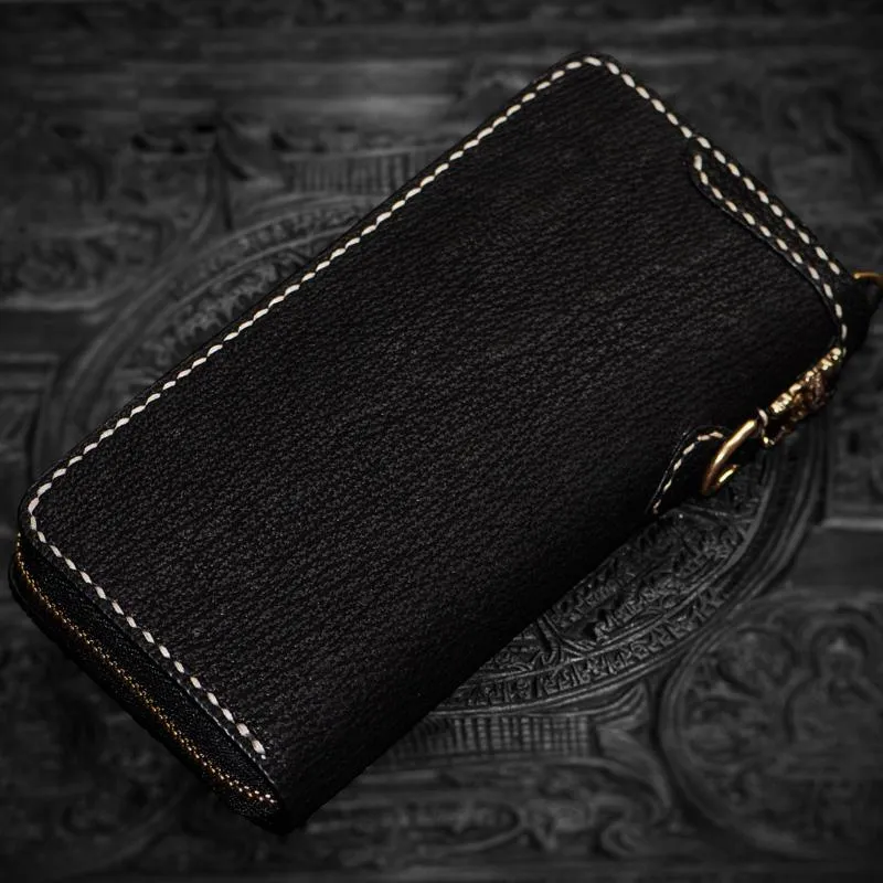 Handmade Leather Tibetan Mens Biker Chain Wallets Cool Leather Wallet Long Chain Wallets for Men