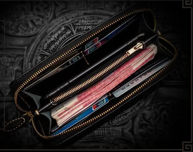 Handmade Leather Tibetan Mens Biker Chain Wallets Cool Leather Wallet Long Chain Wallets for Men