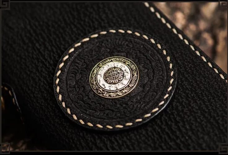 Handmade Leather Tibetan Mens Biker Chain Wallets Cool Leather Wallet Long Chain Wallets for Men