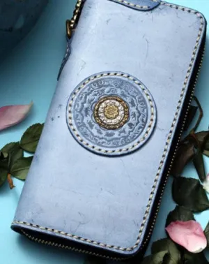 Handmade Leather Tibetan Mens Chain Biker Wallet Cool Leather Wallet Long Clutch Wallets for Men