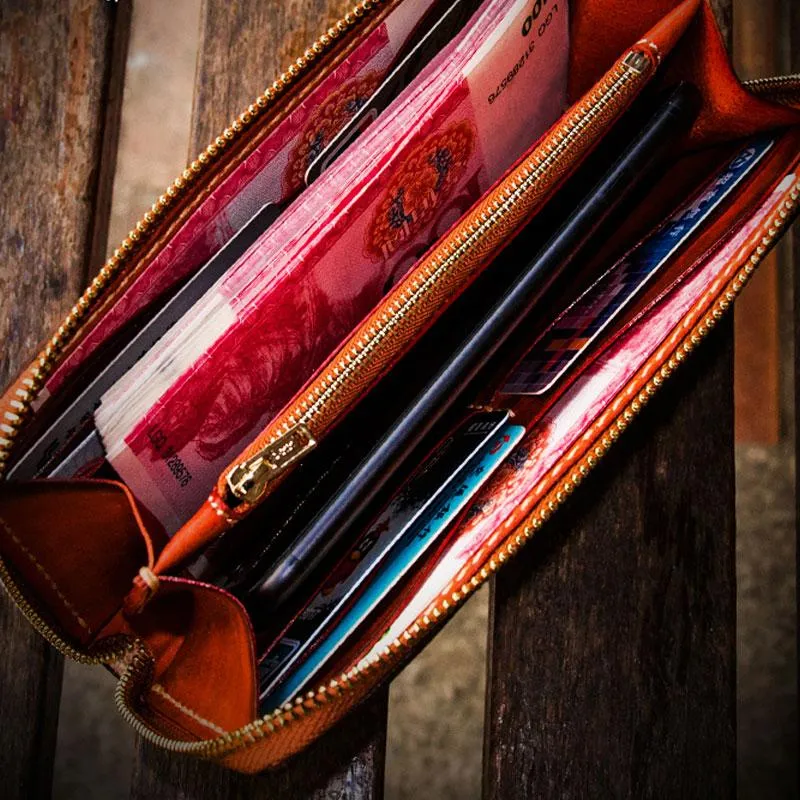 Handmade Leather Tibetan Mens Chain Biker Wallets Cool Leather Wallets Long Wallets for Men