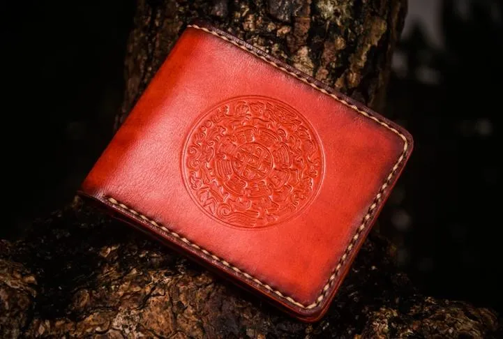 Handmade Leather Tibetan Mens Small Wallet Cool Leather Wallet billfold Wallet for Men