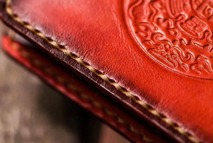 Handmade Leather Tibetan Mens Small Wallet Cool Leather Wallet billfold Wallet for Men