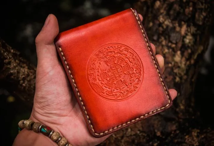 Handmade Leather Tibetan Mens Small Wallet Cool Leather Wallet billfold Wallet for Men