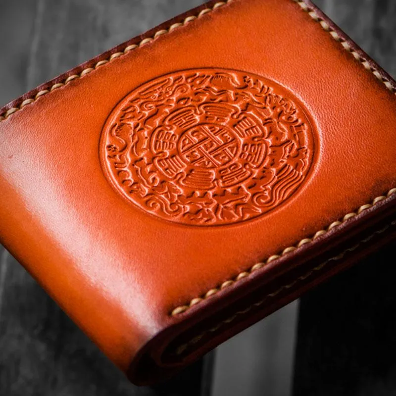 Handmade Leather Tibetan Mens Small Wallet Cool Leather Wallet billfold Wallet for Men