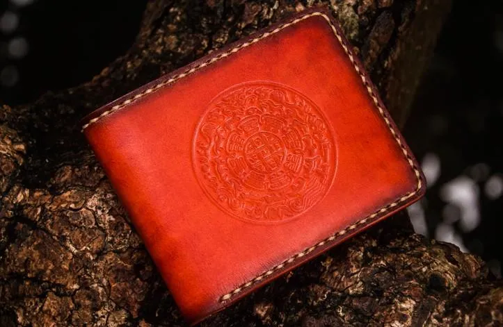 Handmade Leather Tibetan Mens Small Wallet Cool Leather Wallet billfold Wallet for Men