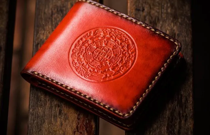 Handmade Leather Tibetan Mens Small Wallet Cool Leather Wallet billfold Wallet for Men