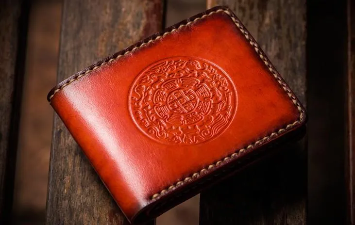 Handmade Leather Tibetan Mens Small Wallet Cool Leather Wallet billfold Wallet for Men