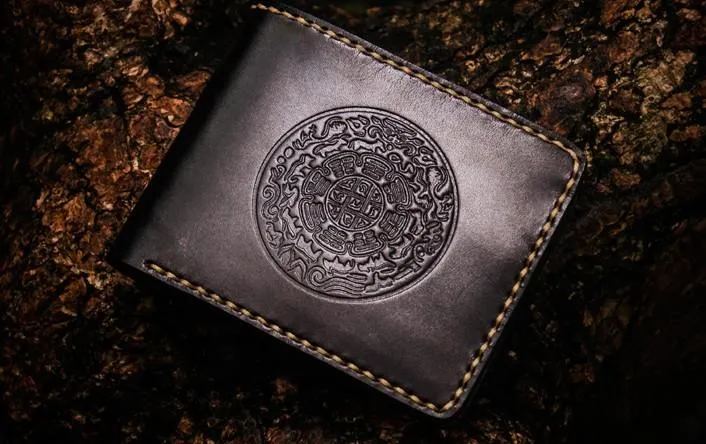 Handmade Leather Tibetan Mens Small Wallet Cool Leather Wallet billfold Wallet for Men