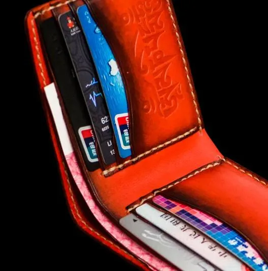 Handmade Leather Tibetan Mens Small Wallet Cool Leather Wallet billfold Wallet for Men