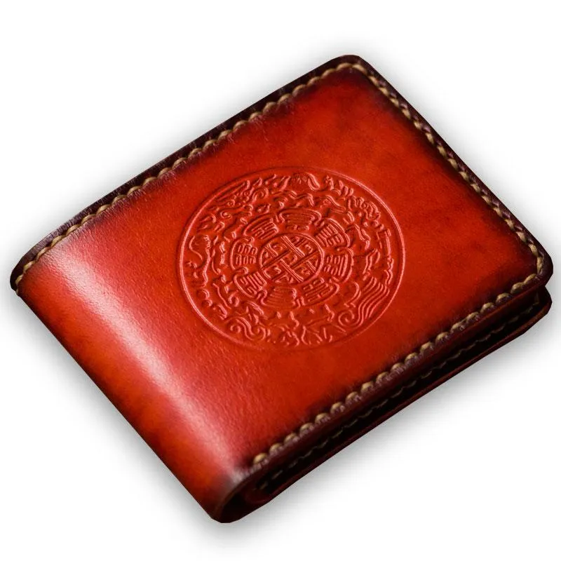 Handmade Leather Tibetan Mens Small Wallet Cool Leather Wallet billfold Wallet for Men