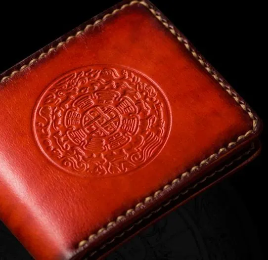 Handmade Leather Tibetan Mens Small Wallet Cool Leather Wallet billfold Wallet for Men