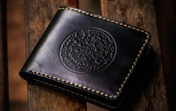 Handmade Leather Tibetan Mens Small Wallet Cool Leather Wallet billfold Wallet for Men