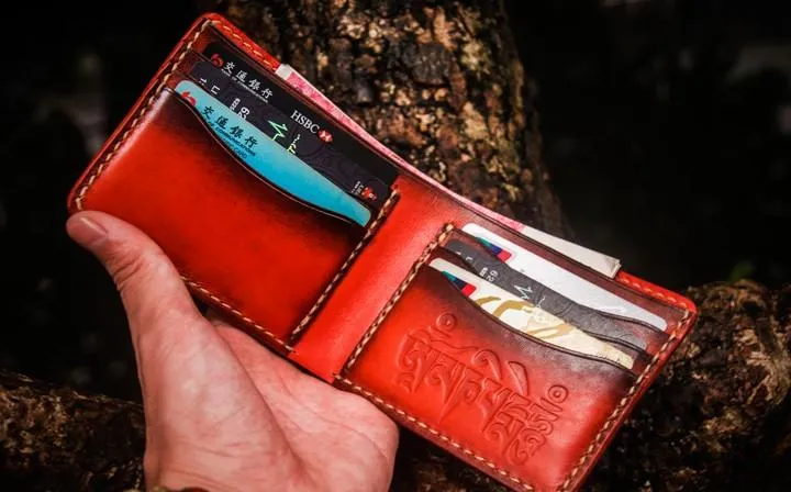 Handmade Leather Tibetan Mens Small Wallet Cool Leather Wallet billfold Wallet for Men