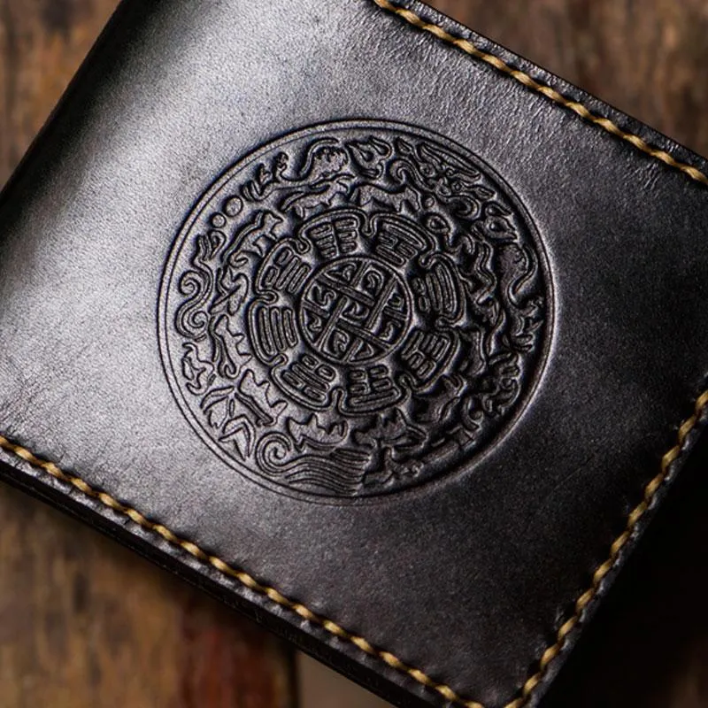 Handmade Leather Tibetan Mens Small Wallet Cool Leather Wallet billfold Wallet for Men