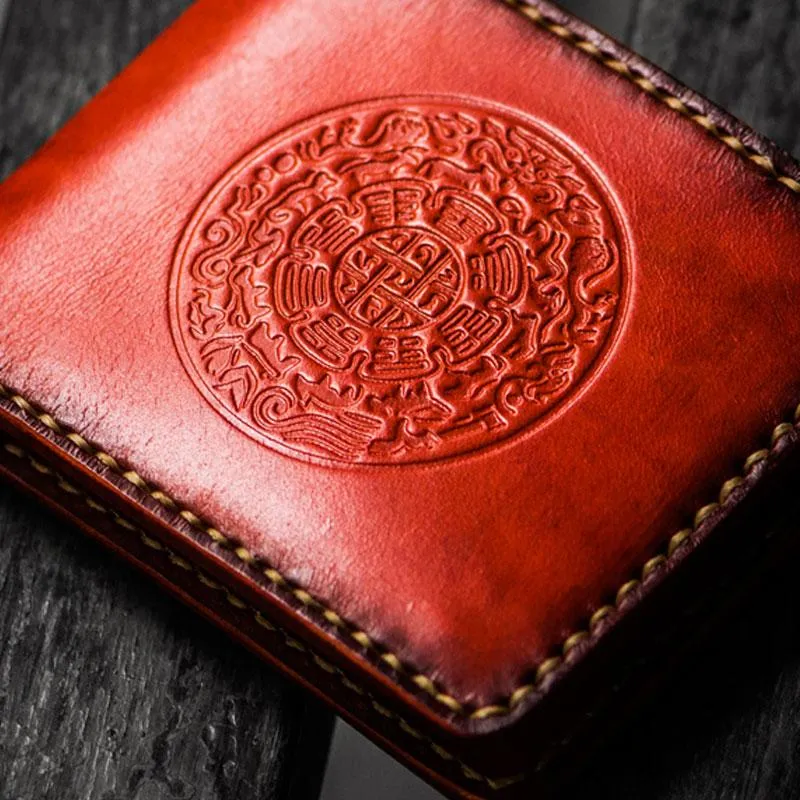 Handmade Leather Tibetan Mens Small Wallet Cool Leather Wallet billfold Wallet for Men