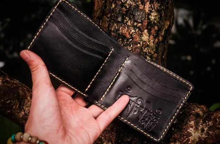 Handmade Leather Tibetan Mens Small Wallet Cool Leather Wallet billfold Wallet for Men