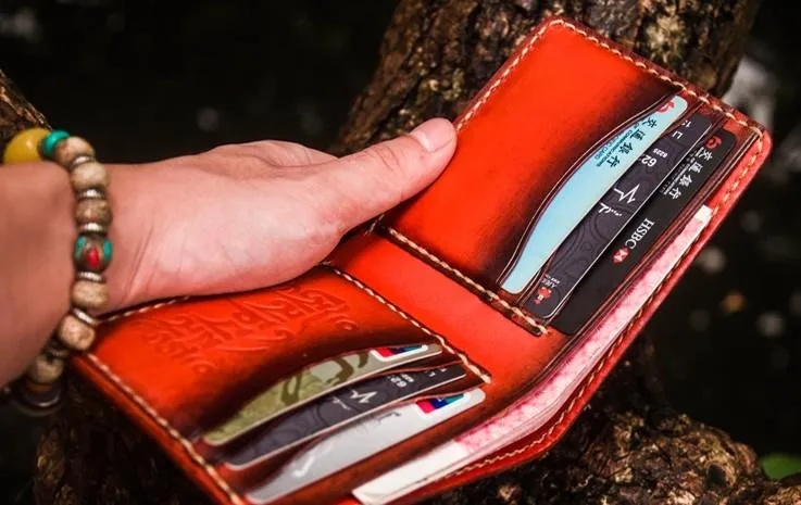 Handmade Leather Tibetan Mens Small Wallet Cool Leather Wallet billfold Wallet for Men