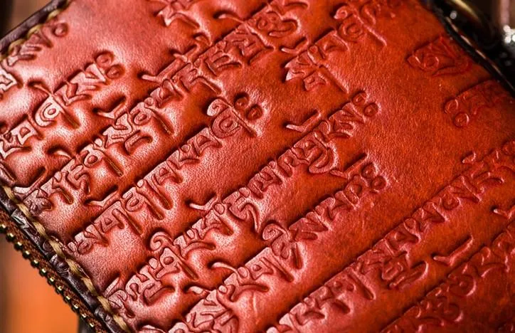 Handmade Leather Tibetan Tooled Mens billfold Wallet Cool Chain Wallet Small Biker Wallets for Men
