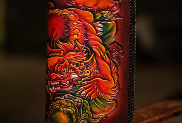 Handmade leather Tonlion clutch zip long wallet black leather men Tooled