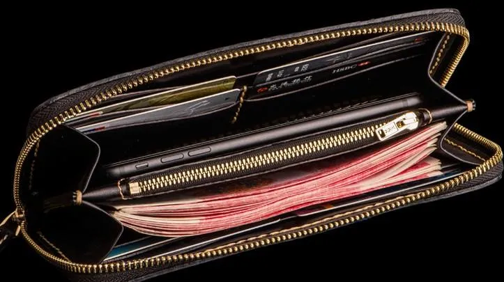 Handmade Leather Tooled Carp Mens Chain Biker Wallet Cool Leather Wallets Long Wallets for Men