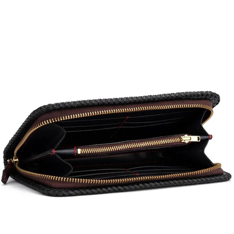 Handmade Leather Tooled Carp Prajna Mens Chain Biker Wallet Cool Leather Wallet Zipper Long Phone Wallets for Men