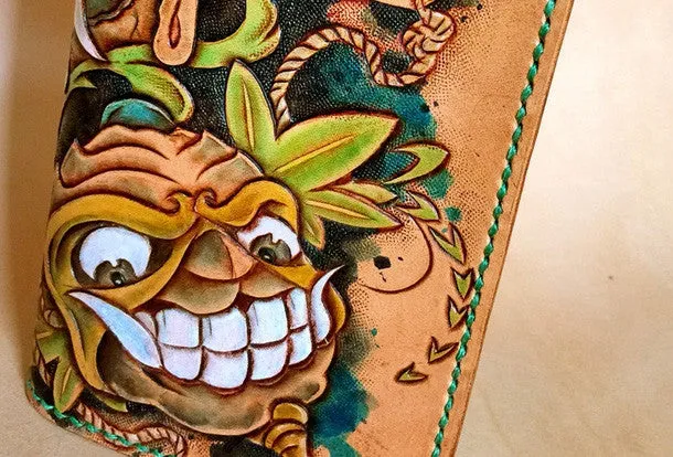 Handmade leather tooled carved wallet long wallet Gabbra men biker long wallet