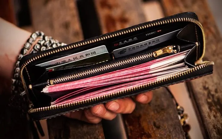 Handmade Leather Tooled Chinese Monster Mens Chain Biker Wallet Cool Leather Wallet Zipper Long Phone Wallets for Men