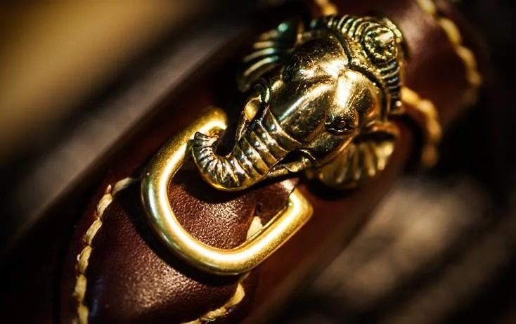 Handmade Leather Tooled Ganesh Mens Chain Biker Wallets Cool Leather Wallet Zipper Long Wallets for Men