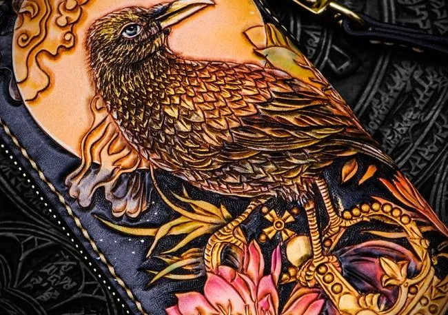 Handmade Leather Tooled Toad Chain Wallet Mens Biker Wallet Cool Leather Wallet Long Phone Wallets for Men