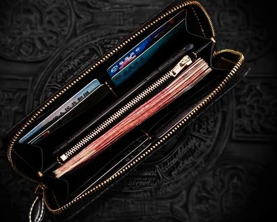 Handmade Leather Tooled Toad Chain Wallet Mens Biker Wallet Cool Leather Wallet Long Phone Wallets for Men
