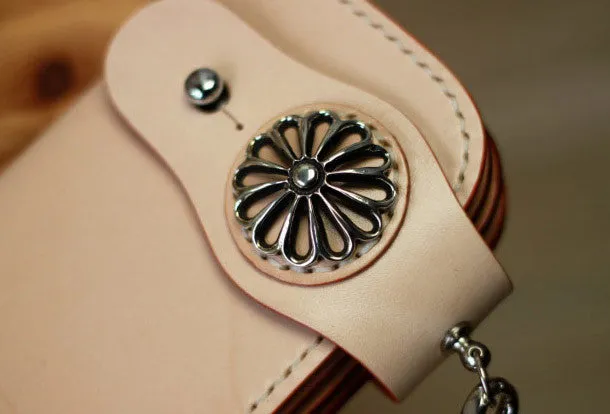 Handmade leather vintage men biker wallet bifold Long wallet purse clutch for men
