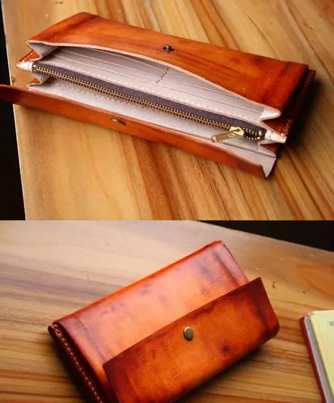 Handmade Leather Vintage Mens Long Wallet Cool Long Wallet for Men