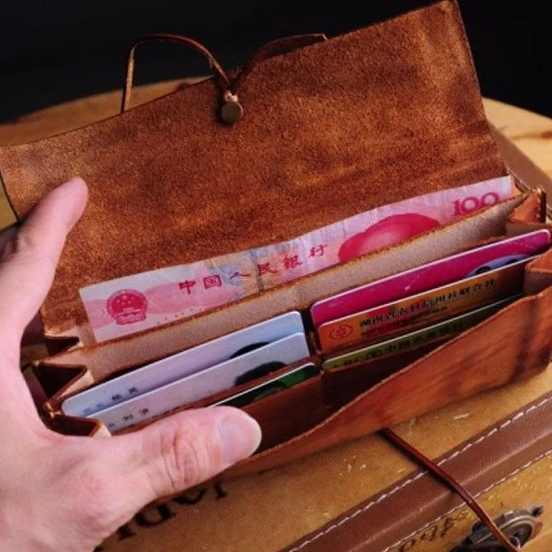 Handmade Leather Vintage Mens Long Wallet Cool Long Wallet for Men