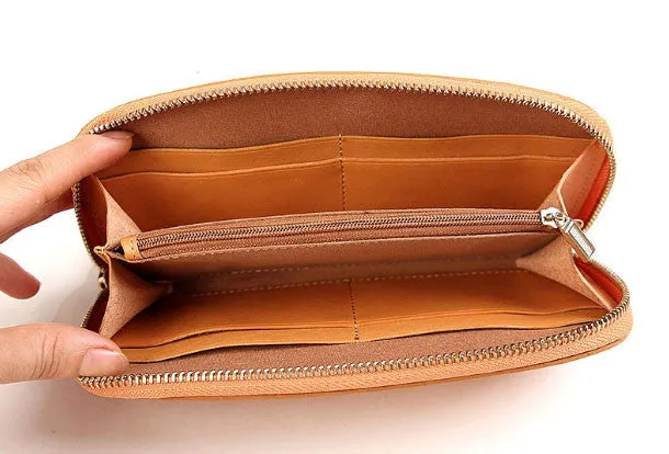 Handmade leather womens zipper clutch wallet long wallet for women