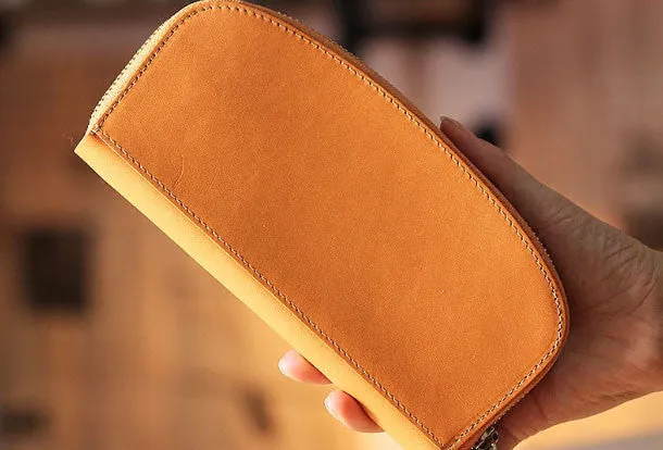 Handmade leather womens zipper clutch wallet long wallet for women