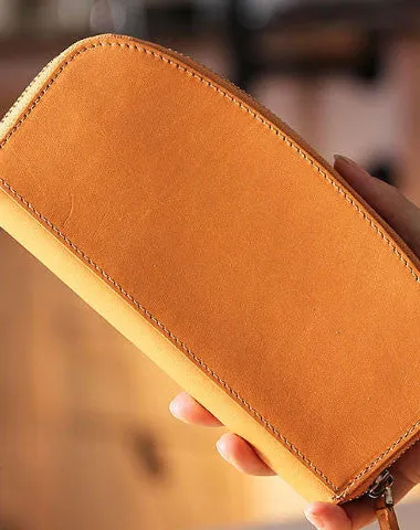 Handmade leather womens zipper clutch wallet long wallet for women
