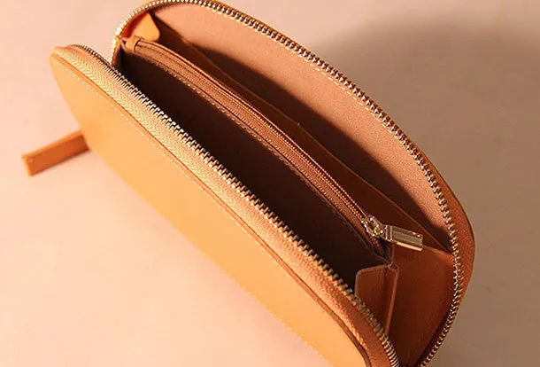 Handmade leather womens zipper clutch wallet long wallet for women