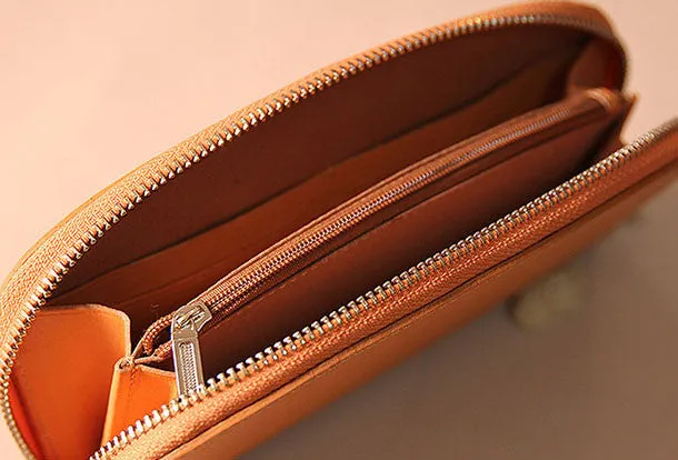 Handmade leather womens zipper clutch wallet long wallet for women