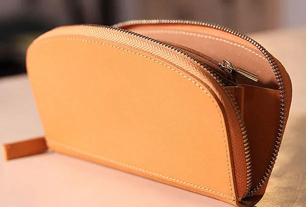 Handmade leather womens zipper clutch wallet long wallet for women