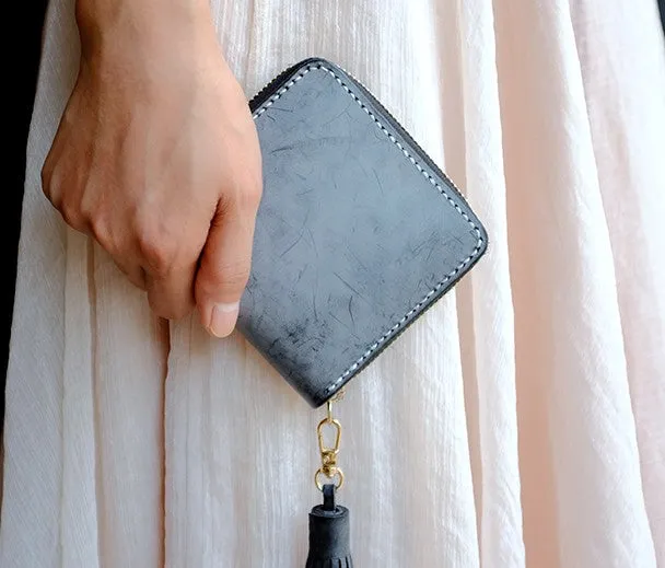 Handmade LEATHER Womens Zipper Small Wallet Leather Tassels Small Wallet FOR Women